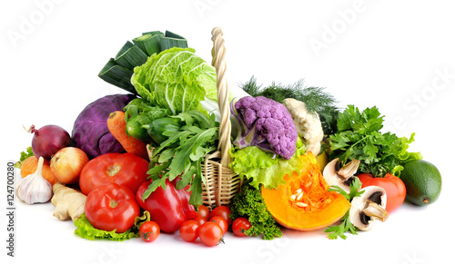 Fresh vegetables on white background.Concept of healthy eating.