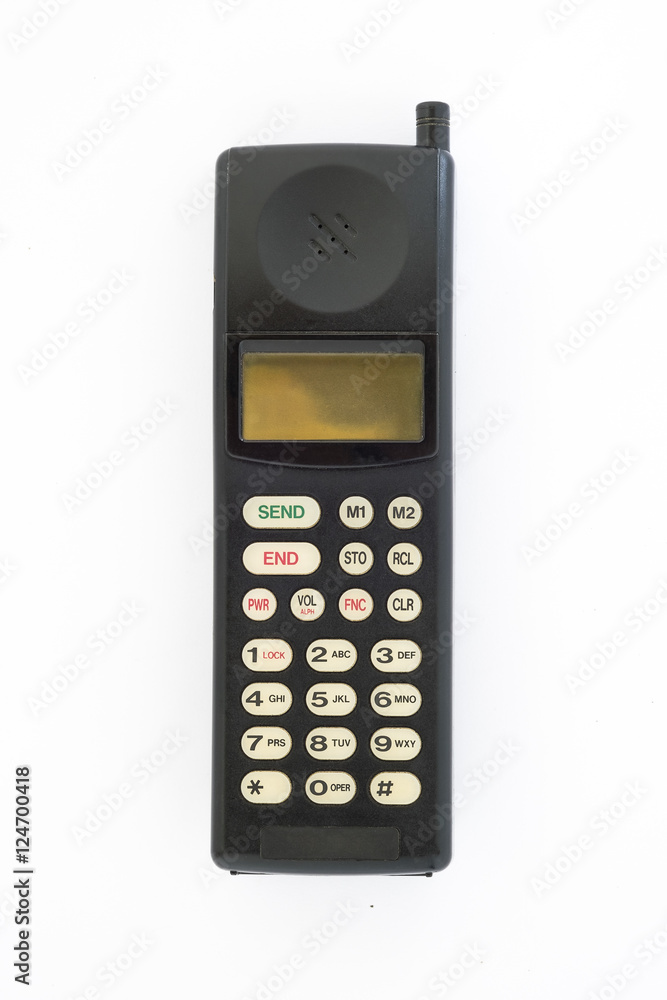 Old mobile phone isolated on white background with clipping path.Front view Old mobile phone isolated on white background with clipping path.Front view