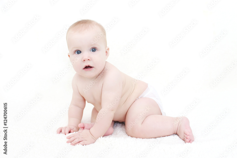 7 month cute happy baby girl in diaper 7 month cute happy baby girl in diaper