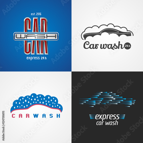 Carwash, car wash set of vector logo, icon, symbol, emblem, sign