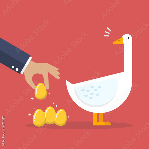 Businessman with white goose and golden egg