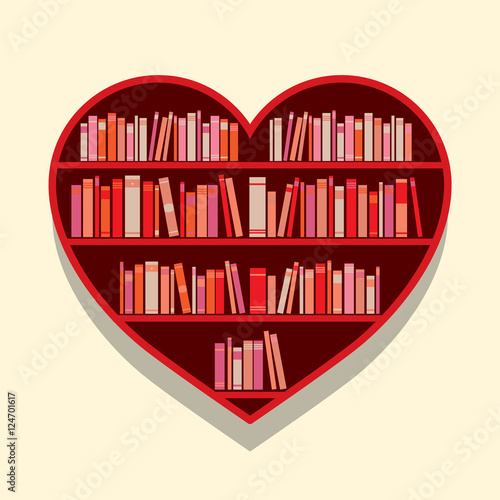 Heart Shape Bookshelf On Wall Vector Illustration