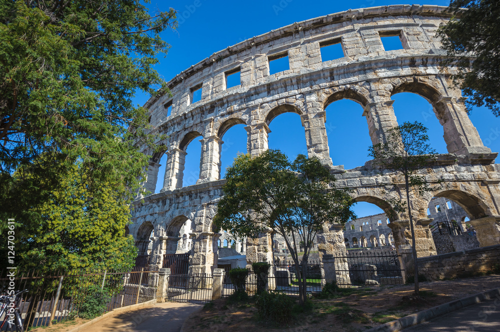 Ancient Roman amphitheater in Pula, Croatia. UNESCO heritage site