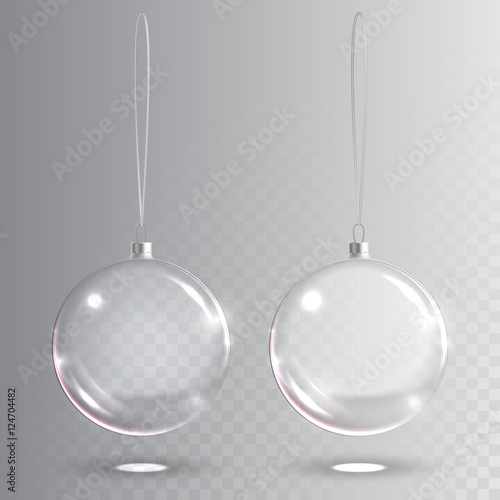 Transparent christmas glass ball 3D vector isolated