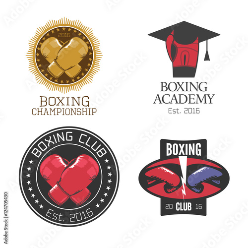 Boxing, box club set of vector icons, logo, symbol, emblem, signs