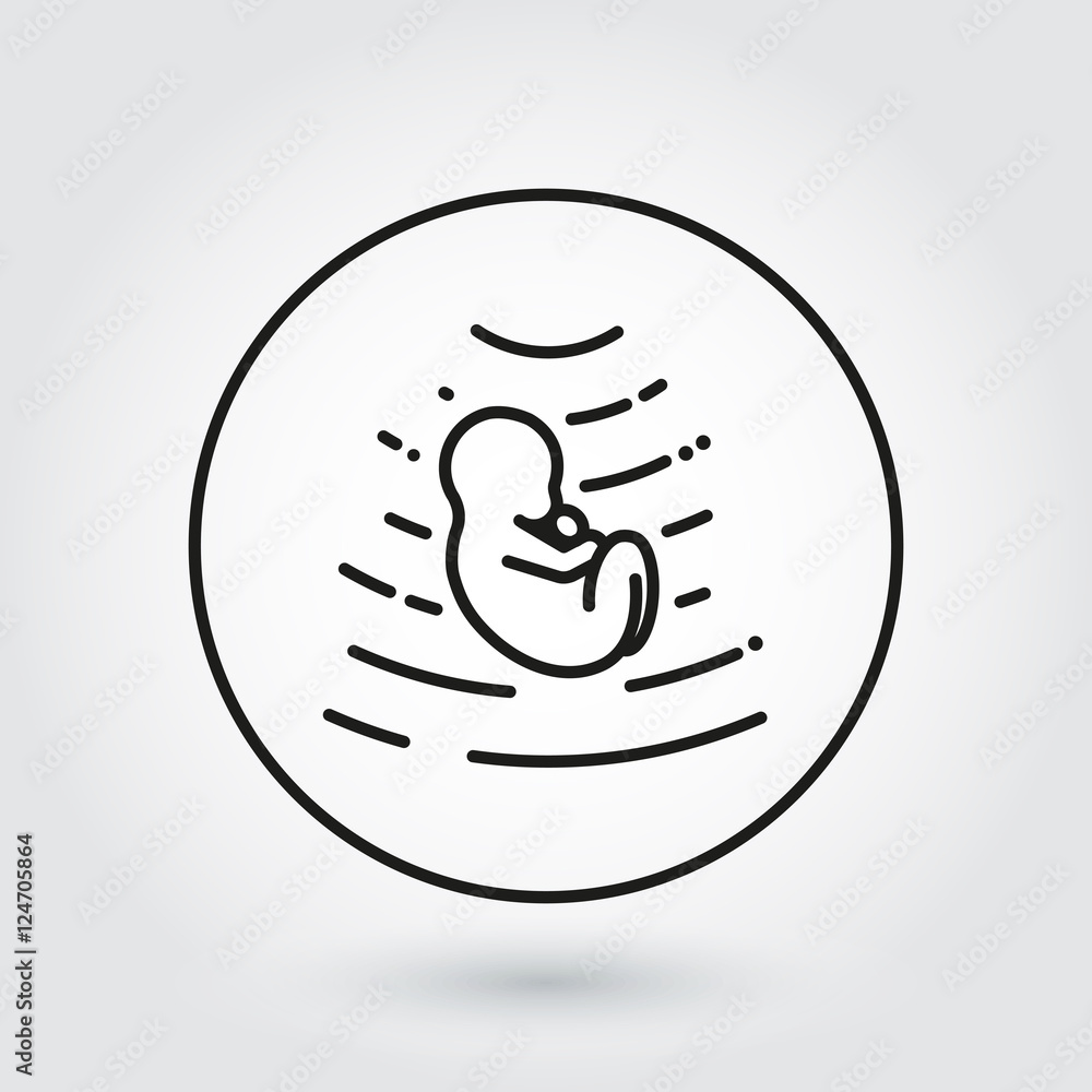 Screening baby in womb. Icon drawn in outline style Screening baby in womb. Icon drawn in outline style