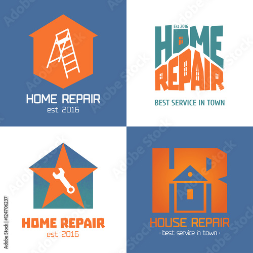 Set of home repair, house remodel vector icon, symbol, sign, logo