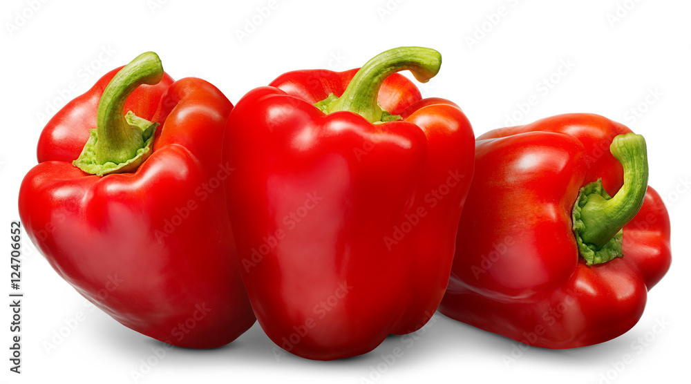 Group of sweet red pepper isolated on white background.