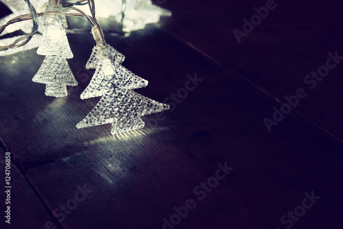 Abstract image of Christmas tree garland lights