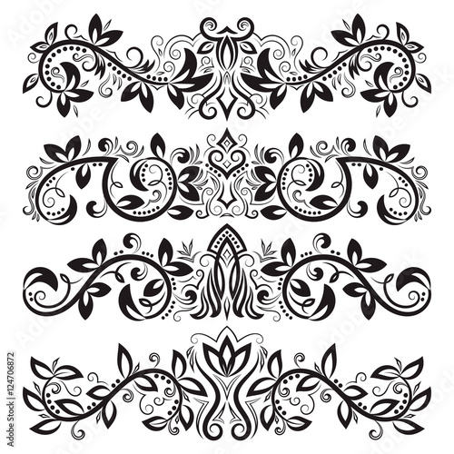 Fototapeta Naklejka Na Ścianę i Meble -  Ornate decorative ornaments. Design ornamental elements. Vintage headline decorations set. Floral tattoo in baroque style.