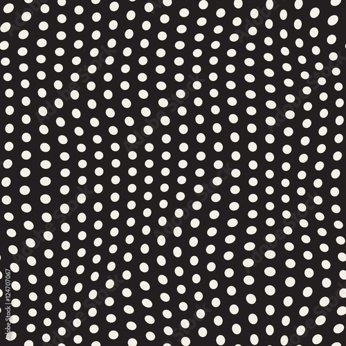 Vector Seamless Black And White Irregular Polka Dots Distorted Pattern