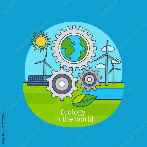 Ecology in the world, vector icon concept on blue