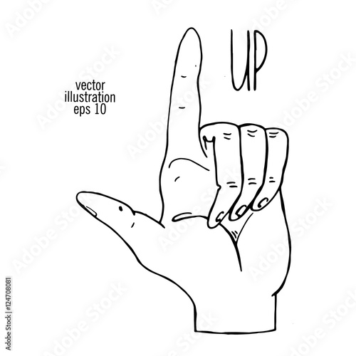 Hand with pointing finger. Showing the direction drawing illustration.