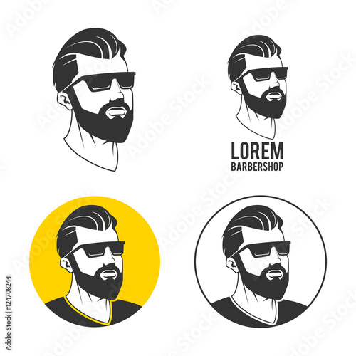 Man with beard hipster barbershop vector emblem