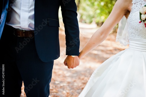 Hand in hand of wedding couple