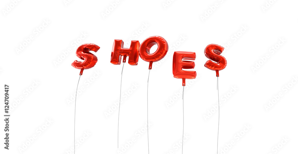 SHOES word made from red foil balloons 3D rendered. Can be used for