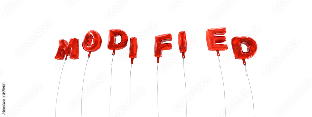 MODIFIED - word made from red foil balloons - 3D rendered.  Can be used for an online banner ad or a print postcard.