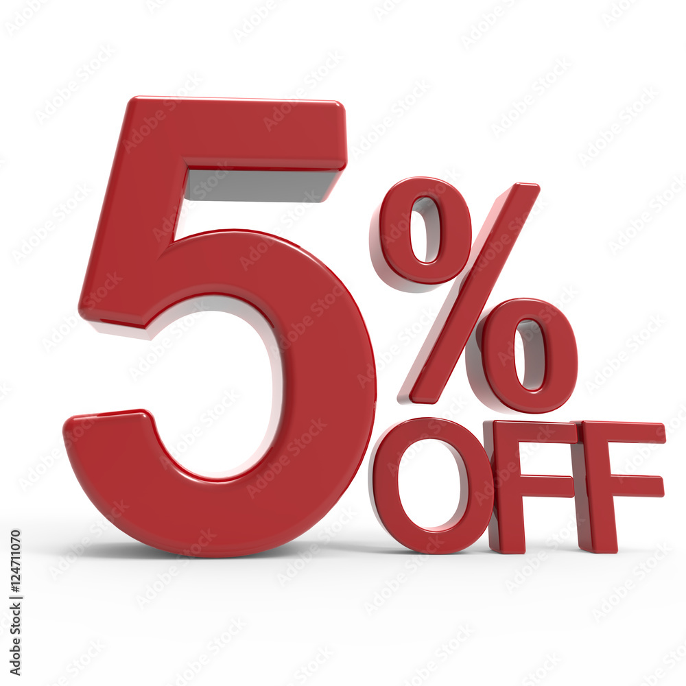 3d rendering of a 5% off symbol 3d rendering of a 5% off symbol