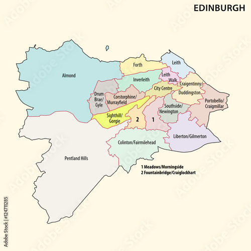administrative and political map of the scotish capital Edinburgh
