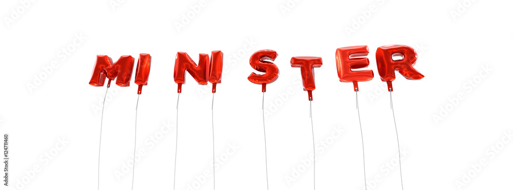 Fototapeta premium MINISTER - word made from red foil balloons - 3D rendered. Can be used for an online banner ad or a print postcard.