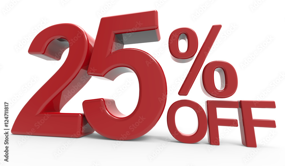 3d rendering of a 25% off symbol 3d rendering of a 25% off symbol
