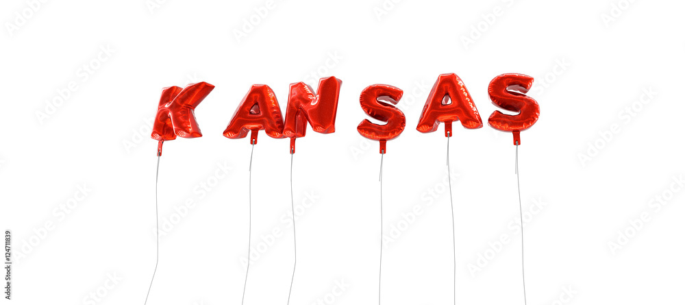 KANSAS - word made from red foil balloons - 3D rendered. Can be used for an online banner ad or a print postcard. KANSAS - word made from red foil balloons - 3D rendered. Can be used for an online banner ad or a print postcard.