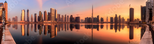 Panoramic view of Business bay and downtown area of Dubai at sunrise, UAE © boule1301