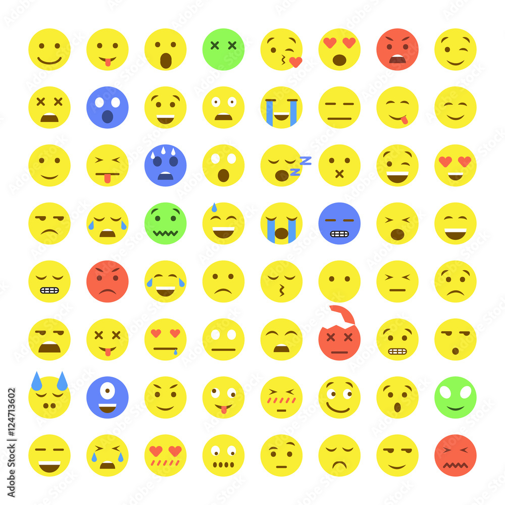 Set of Emoticons. 64 Emoji. Set of Emoticons. 64 Emoji.