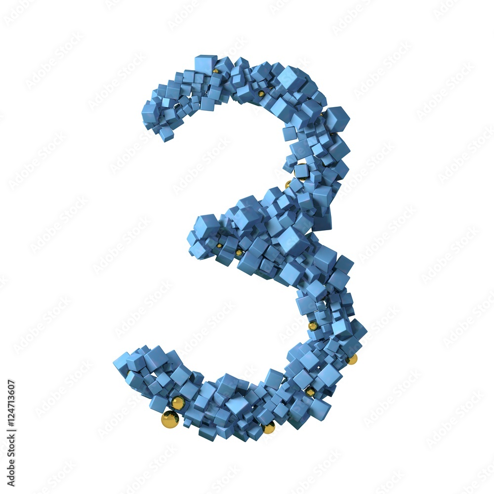 blue numbers from cubes, 3, three blue numbers from cubes, 3, three