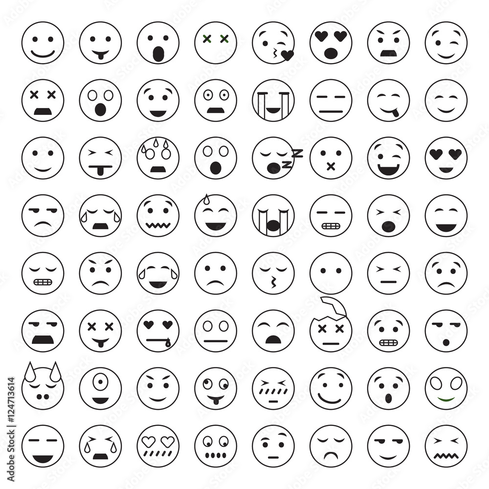 Set of Emoticons. 64 Emoji. Set of Emoticons. 64 Emoji.