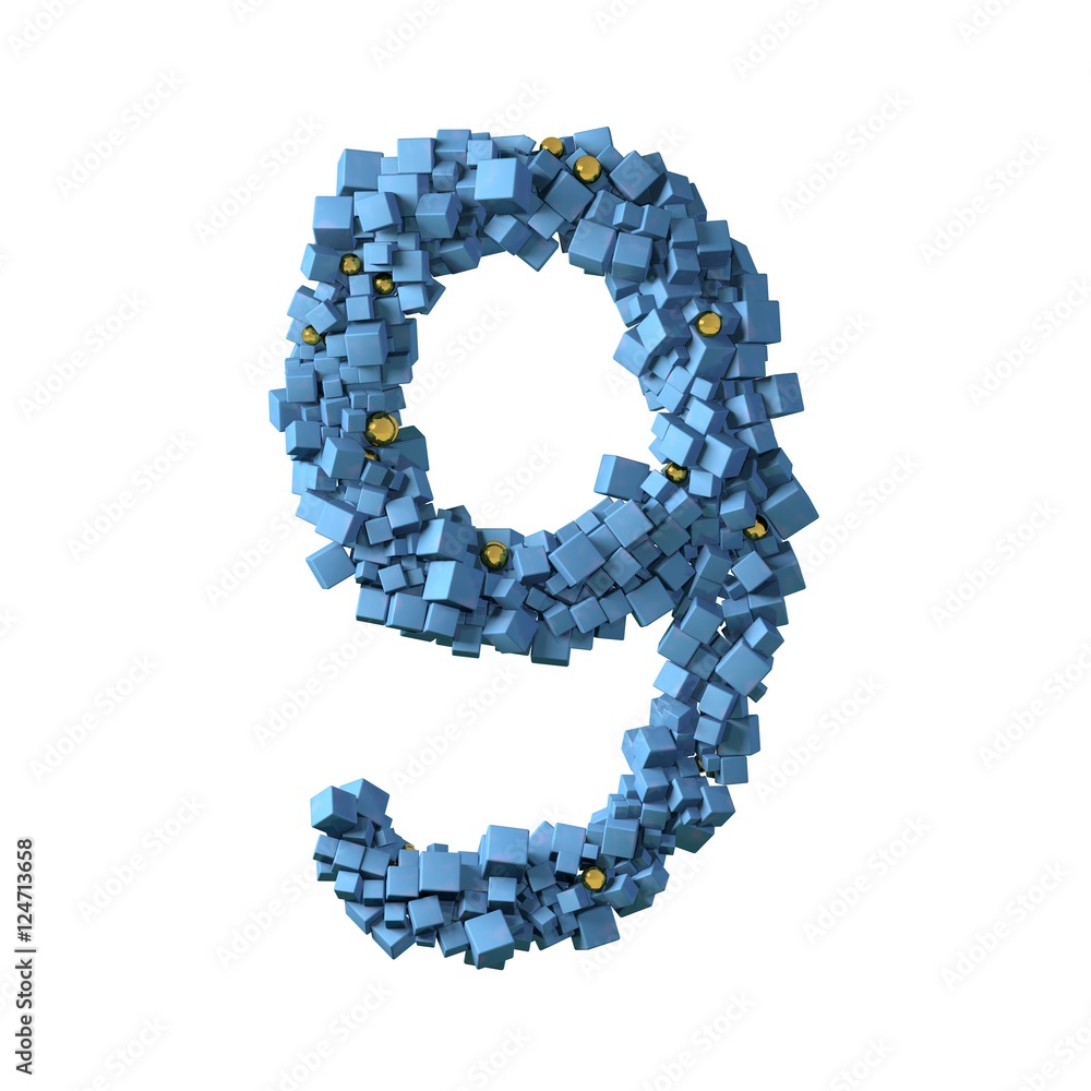 blue numbers from cubes, 9, nine blue numbers from cubes, 9, nine