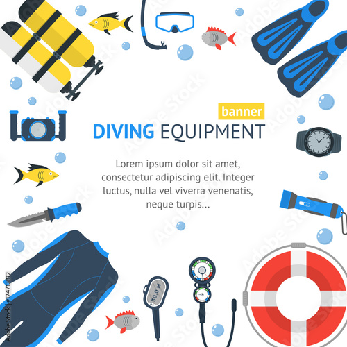 Diving Banner Flat Design Style. Vector