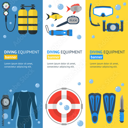 Diving Banner Flat Design Style. Vector