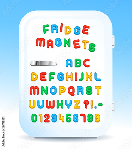 Colorful magnetic letters on refrigerator