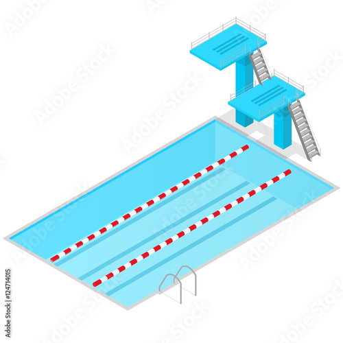 Swimming Pool Isometric View Indoors. Vector