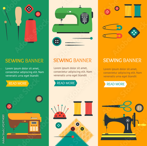 Sewing Banner Flat Design Style. Vector