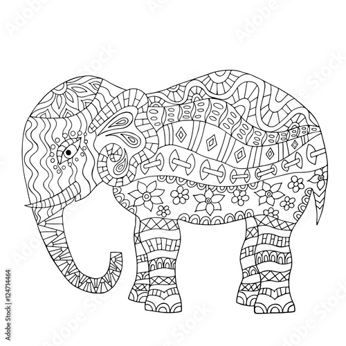 Fototapeta Naklejka Na Ścianę i Meble -  Hand drawn elephant coloring page.