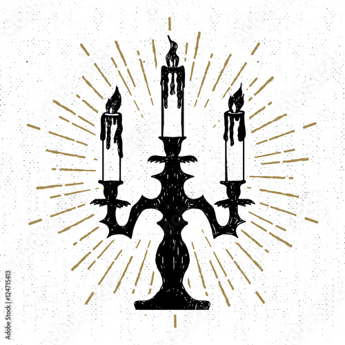 Hand drawn Halloween icon with a textured chandelier vector illustration.