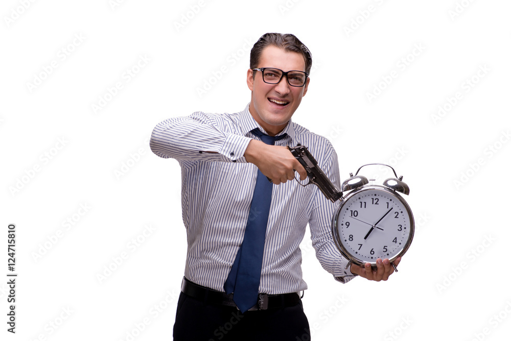 Young businessman with gun isolated on white Young businessman with gun isolated on white