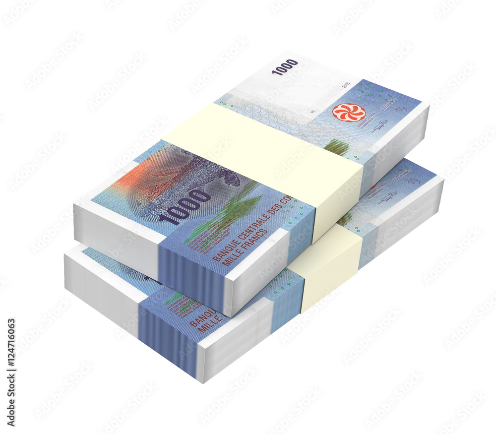 Comorian franc bills isolated on white background. 3D illustration. Comorian franc bills isolated on white background. 3D illustration.