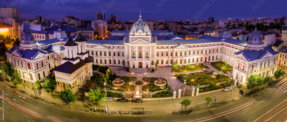 Aerial view of the Coltea Hospital. Very old historic monument in the center of the capital city of Romania, Bucharest.