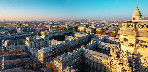 Aerial panorama from Notre Dame de Paris,France, with Seine river and autumn colors. © Augustin Lazaroiu