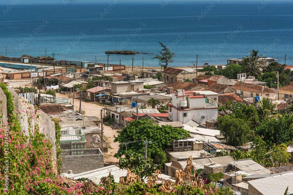 Aerial view on Gibara, colonial city in Cuba.