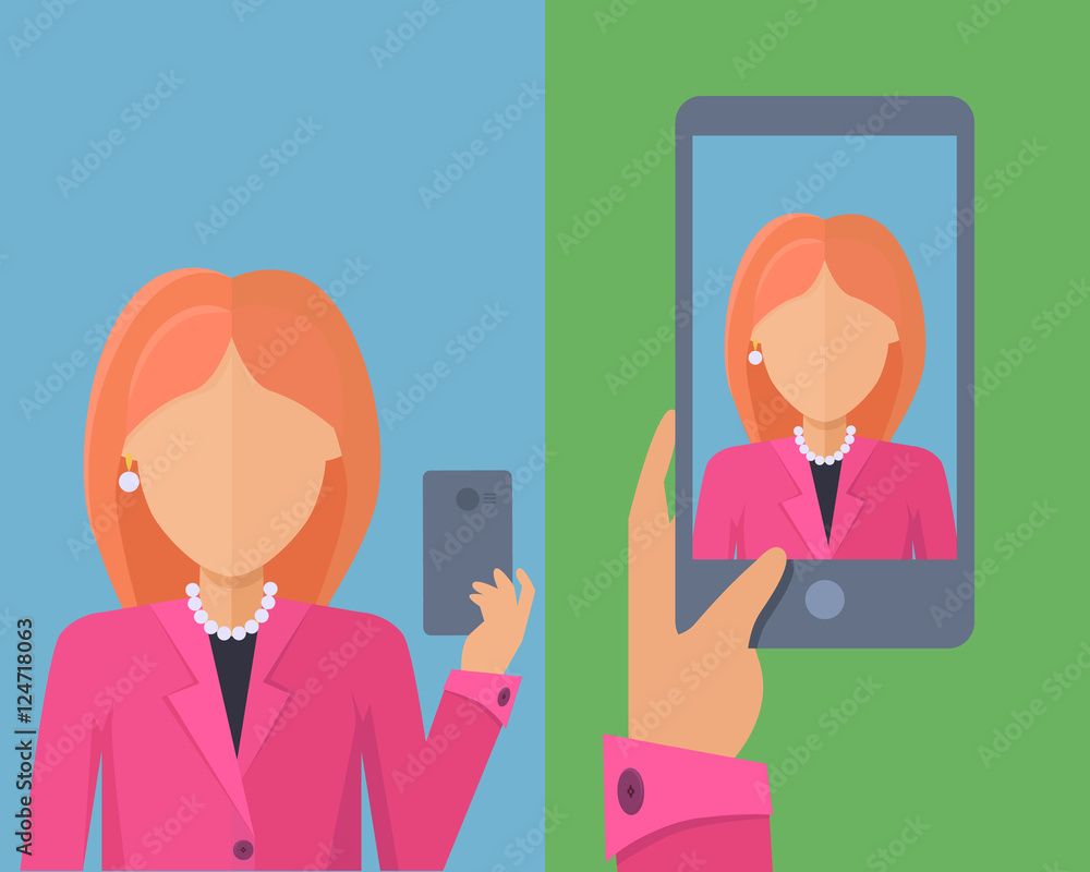 Selfy on Smartphone. Young Woman Taking Self Portrait Selfy on Smartphone. Young Woman Taking Self Portrait