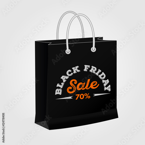 "Black friday sale" - paper shopping bag. Advertising design.