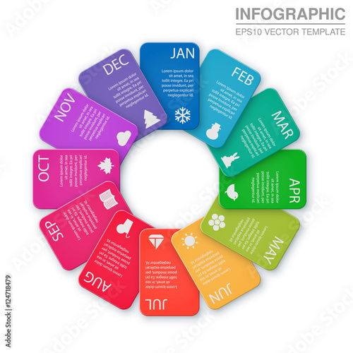 Vector infographic template, circular diagram, 12 options
