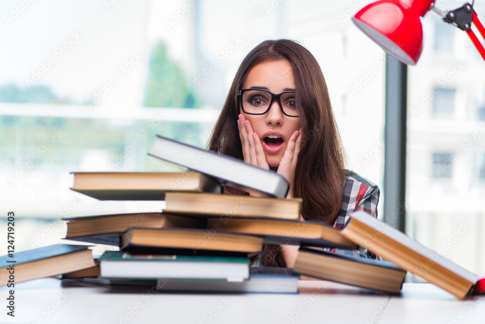 Young woman student with many books Young woman student with many books