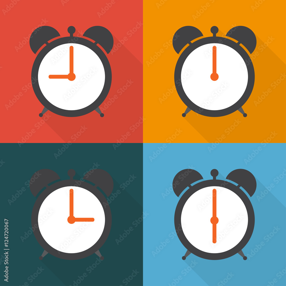 Set alarm clocks with different time from morning till dinner vector Set alarm clocks with different time from morning till dinner vector