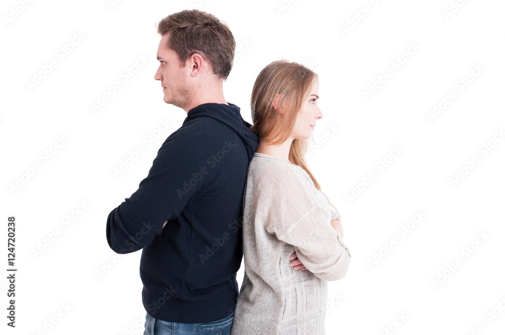 Couple standing back to back like being upset Couple standing back to back like being upset