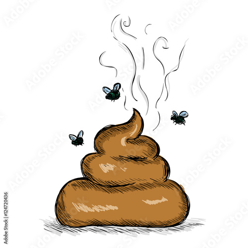 Vector Color Sketch Illustration - Pile of Shit with Flies